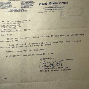 1989 J. Bennett Johnston Signed Autograph Letter – Louisiana Senator – June 20